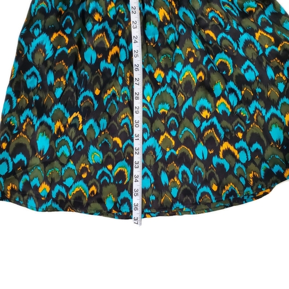 Whitney Eve Blue Peacock Print 100% Silk Mini Halter Dress Size L - Picture 4 of 7